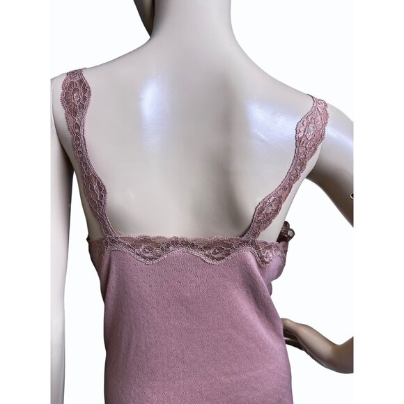 Moda International Pink Lace-Trimmed Camisole Top Medium 100% Cotton Coquette - Picture 11 of 15